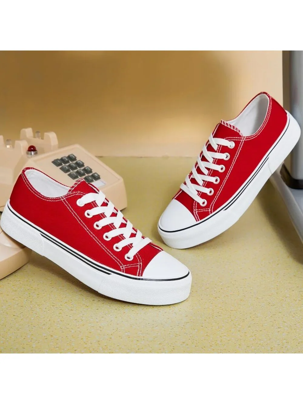 Women's Red Lightweight Low Top Canvas Slip On Casual Fashion Sneakers